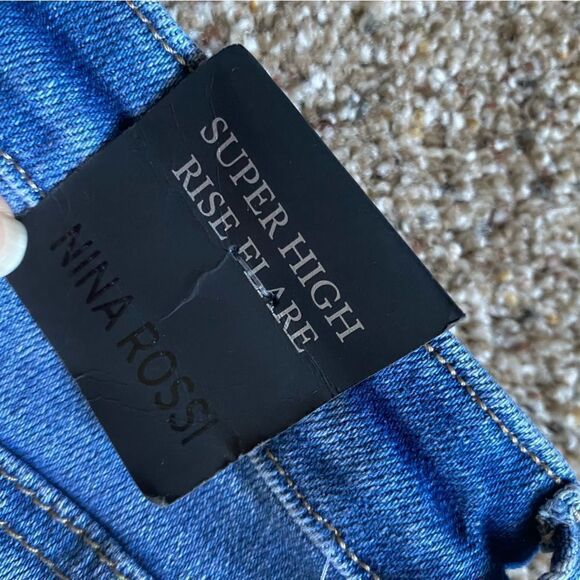 Nina Rossi Jeans Super High Rise Flare Long New Distressed Women’s Size 7 - Picture 7 of 10